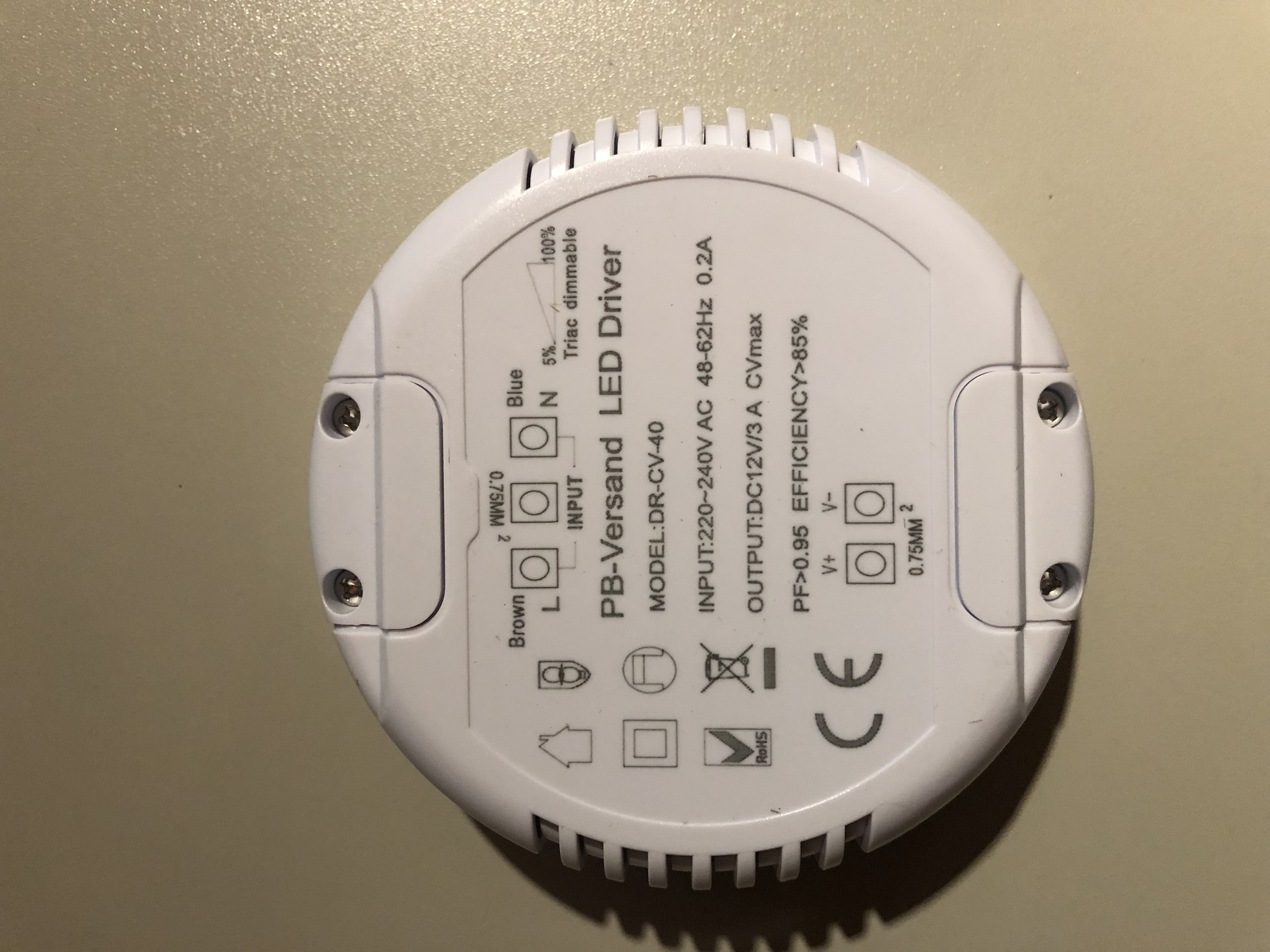 PB Rund-Trafo/Treiber für LED P230V/AC  S12V/DC xxmA 1-24W / dimmbar (Durchmesser/Breite/Höhe/Tiefe): 101x31