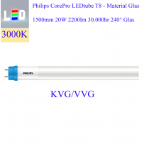 LED Röhre T8 • Philips CoreLEDtube • 1500mm • 20W • 2200lm • 6500K 865/kaltweiss • 240° • 220-240V/AC 50/60Hz • Glas • Sockel T8/G13 • incl. Starterbrücke