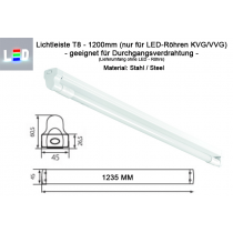 LED T8 Lampenfassung für Durchgangsangsverdrahtung L1200mm weiss ohne Vorschaltgerät EVG KVG - Gehäuse aus Stahlblech
