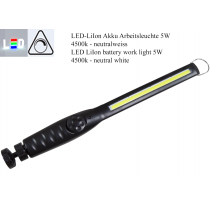LED Akku Arbeitsleuchte IP54 5W 4500K neutralweiss 1200 mAh Akku 3,7V Betriebszeit ca. 1-2h 180° stufenlos dimmbar Magnetfuß