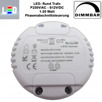 PB Rund-Trafo/Treiber für LED P230V/AC  S12V/DC 1500mA 1-20W / dimmbar (Durchmesser/Breite/Höhe/Tiefe): 72x27