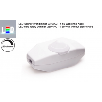 LED-Schnur-Dreh-Dimmer weiss 230V/AC 1-60W - absolut geräuschlos (ohne Kabel)