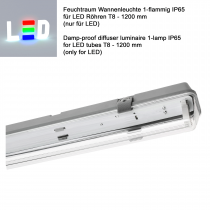 LED Feuchtraumleuchte 1-flammig für T8 LED Röhren 1200mm (nur LED) • grau/tranparent • IP65 (ohne Vorschaltgerät) • L1276xB58xH68 mm