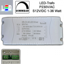 PB Trafo/Treiber für LED P230V/AC - S12V/DC 3000mA • 1-36W / dimmbar • (Breite/Höhe/Tiefe): 170 x 50 x 32mm
