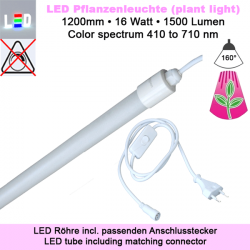 LED GoLeaf Pflanzenleuchte IP65 • Vollspektrumfarbe-kontinuierlich von 410 bis 710 nm • Länge 1200mm/120cm/1,2M • 16,0W • 1500lm • 160° • 220-240V/AC 50/60Hz • mit Anschlusskabel TIP65 Serie • Abm. 1200mm x Ø29 mm_View1 - Suchbegriff Pflanzen Hanf
