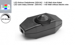 LED-Schnur-Dreh-Dimmer schwarz 230V/AC 1-60W - absolut geräuschlos (ohne Kabel)