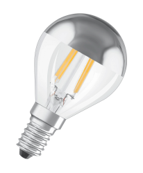 verspiegelte LED Lampe • Osram • Filament • Kopfspiegel-Lampe • 230V/AC • E14 • 4,00W (34W) • 380lm • 2700K • warmweiss • 320° • Hülle verspiegelt/klar • Ø45x78mm