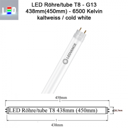 LED Röhre T8 438mm (450mm)  5,1W • IP20  900lm 6500K kaltweiss - 190° Hülle matt 220-240V 50/60Hz G13